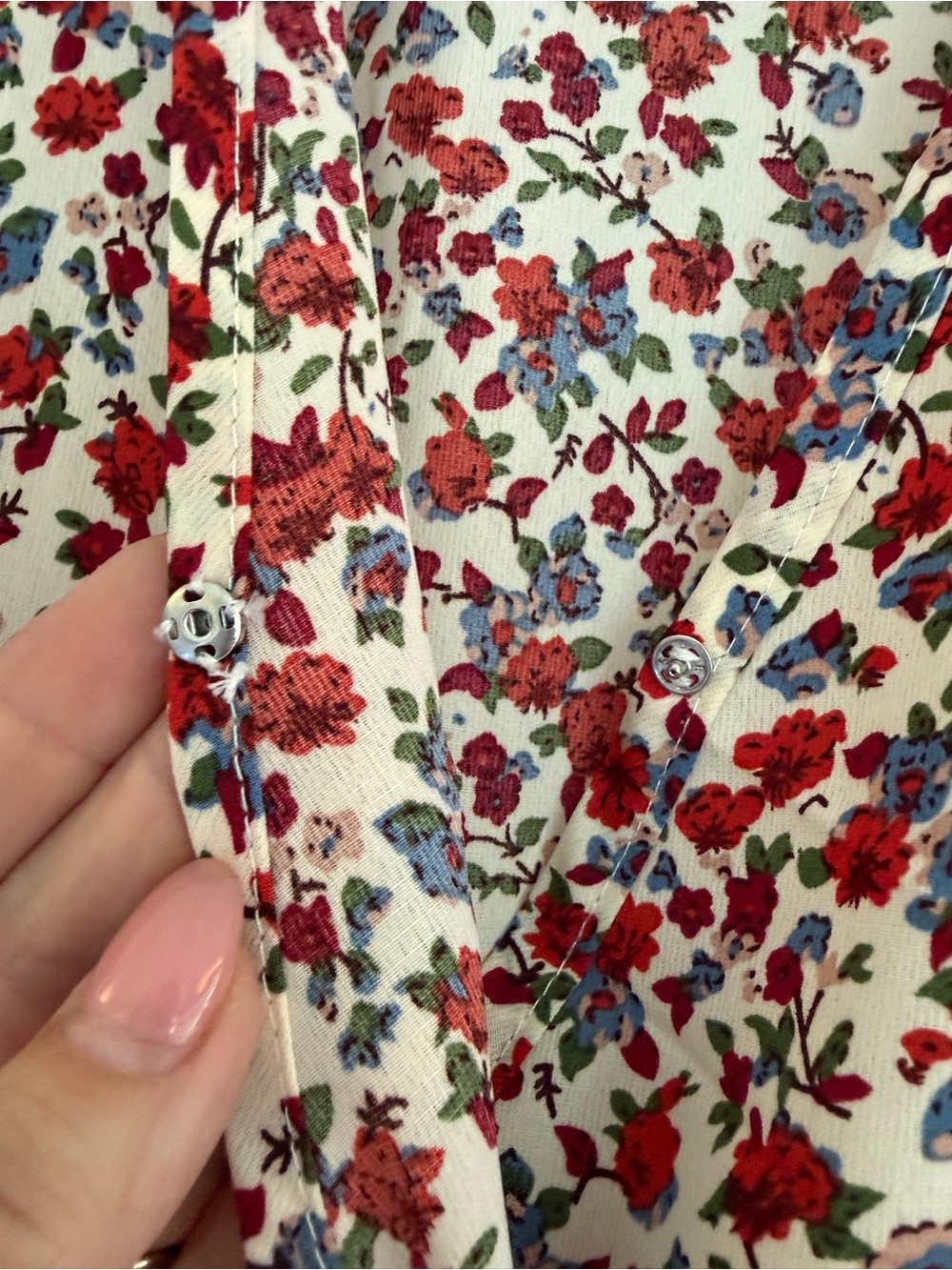 Floral Wrap Maxi Dress Slit - Cream/Red/Blue/ touch of light pink and green - Picture 7 of 9